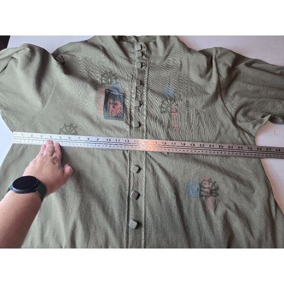 VTG Blue Fish Oversized Green Tunic Dress With Abstract Print Button Details OS - Picture 11 of 11